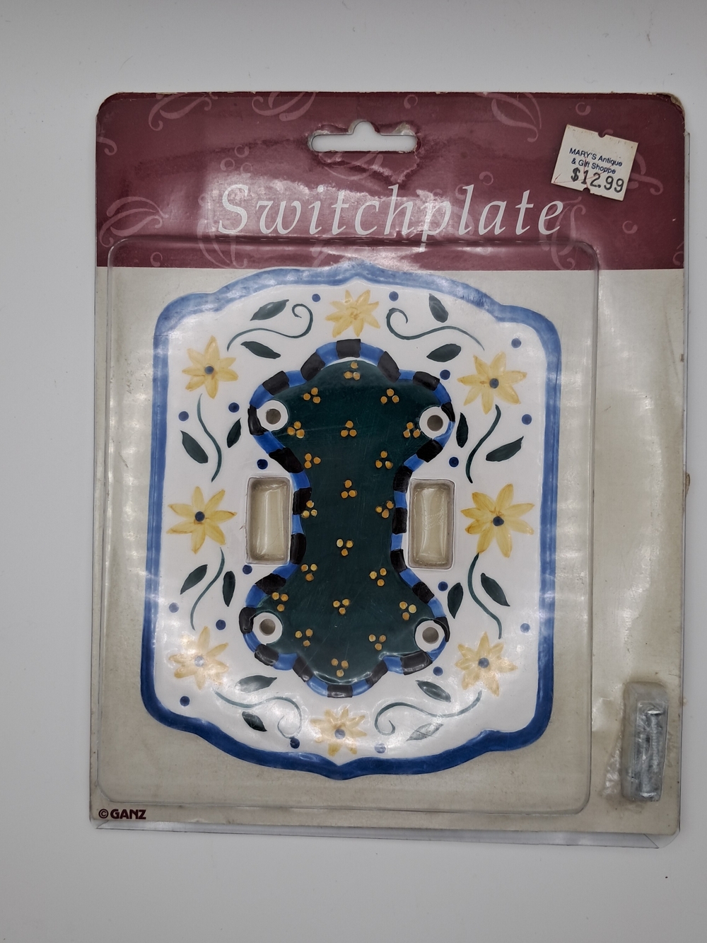 Bella Casa by Ganz Ceramic Double Switchplate Cover Floral Daisy Green Blue NOS